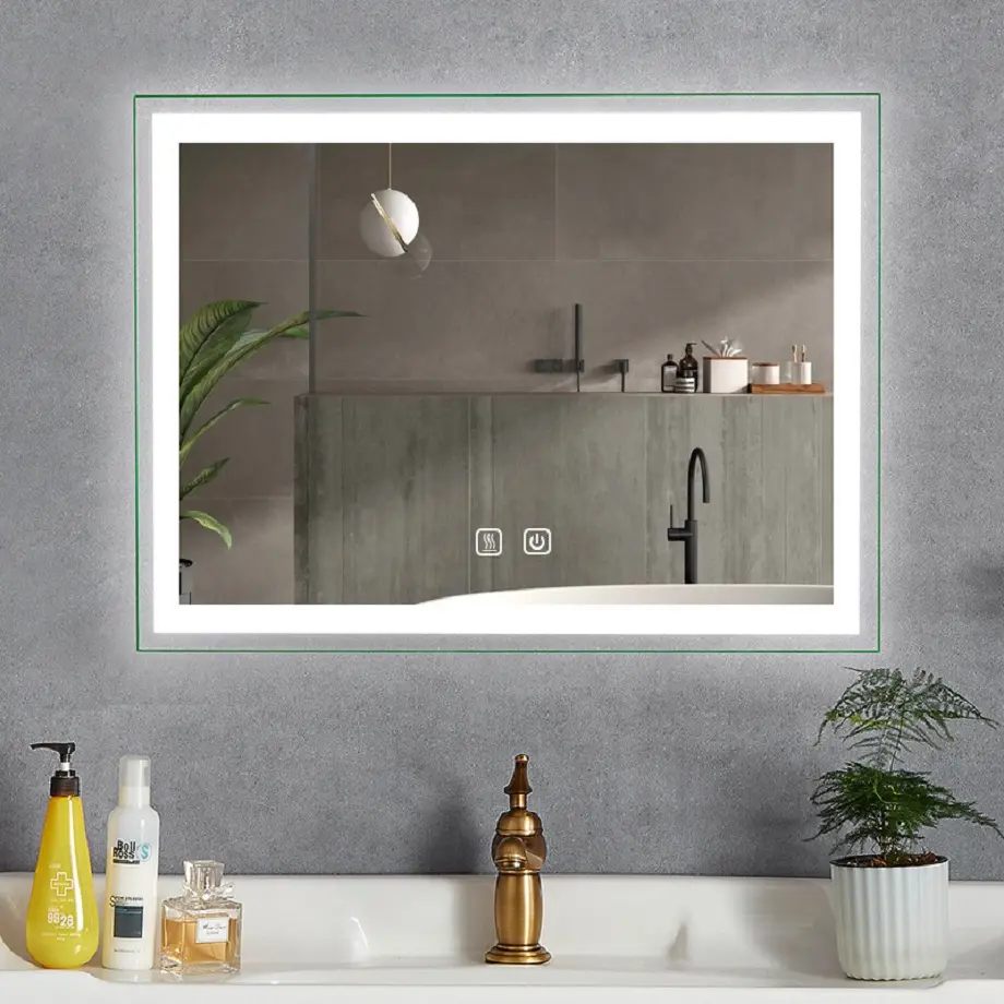 Rechthoekige led-badkamer decoratieve spiegel met aluminium frame