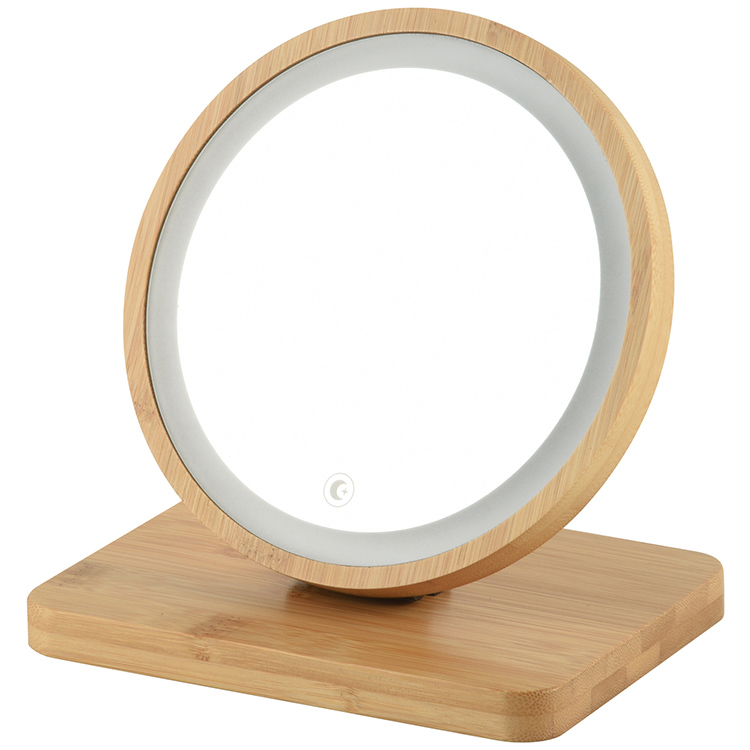 Ronde LED-make-upspiegel met houten lijst